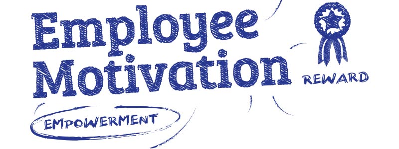 Info text graphic with Employee Motivation Reward and blue ribbon.